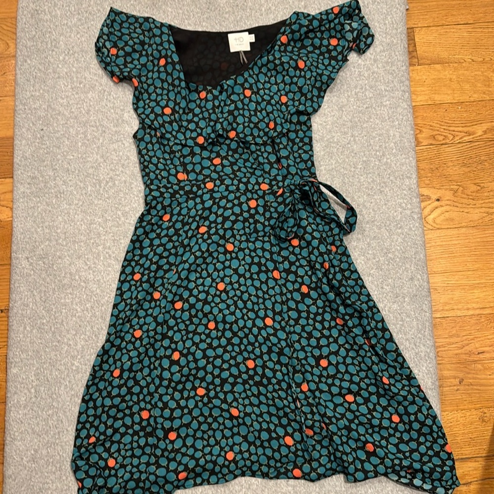 Anthropologie HD in Paris Ruffled Faux Wrap green dress size 4